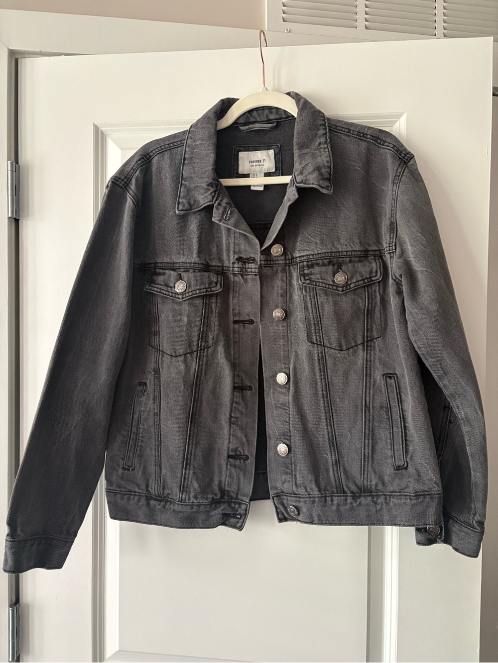 Forever 21 Washed Black Denim Trucker Jacket